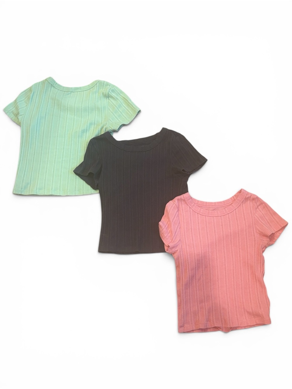 American Eagle Outfitters 3 Piece Ribbed Crop Tee Bundle - Mint, Black, Pink